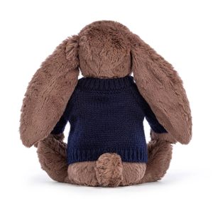 Bashful Fudge Bunny with Personalised Navy Jumper